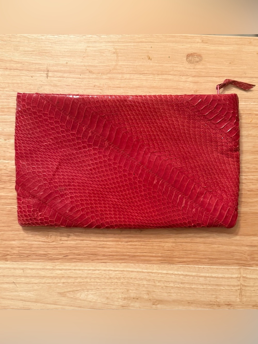 Vintage Red Snake-Embossed Leather Clutch - Unbranded
